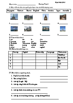 Bài tập ôn luyện bài 1 Tiếng anh lớp 5 - Năm học 2011-2012